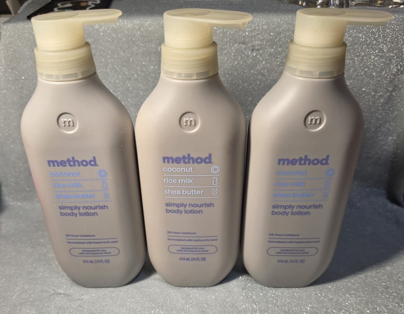 3 BOTTLES Method Body Lotion Simply Nourish, Coconut, Rice Milk + Shea Butter
