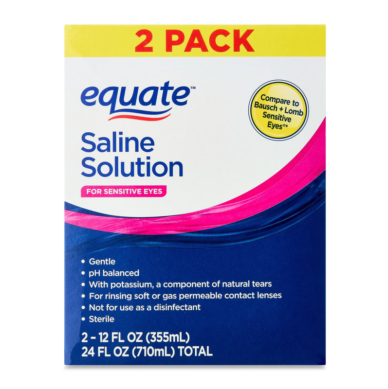 2-Pack Equate Saline Solution for Sensitive Eyes 12oz | Contact Lens Care