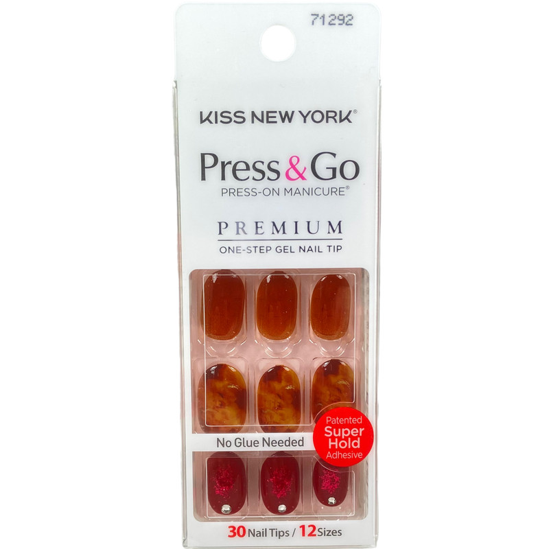 NEW Kiss Nails Impress Press On Manicure Short Gel Red Brown Tortoise Marble Gem