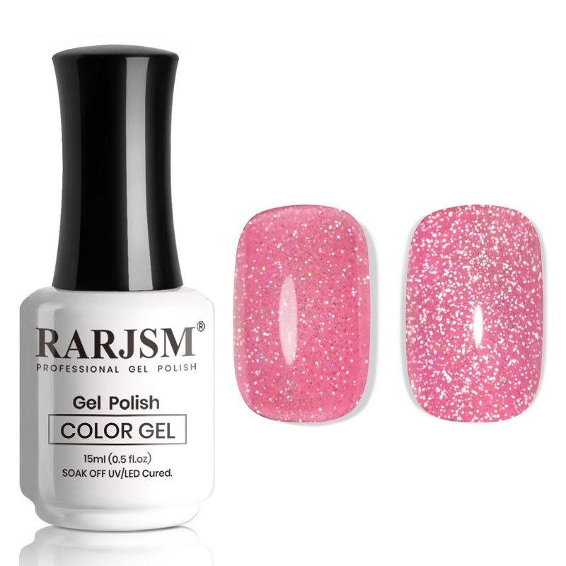Reflective Glitter Gel Nail Polish Nude Hot Pink Sheer Jelly Gel Polish Flash Di