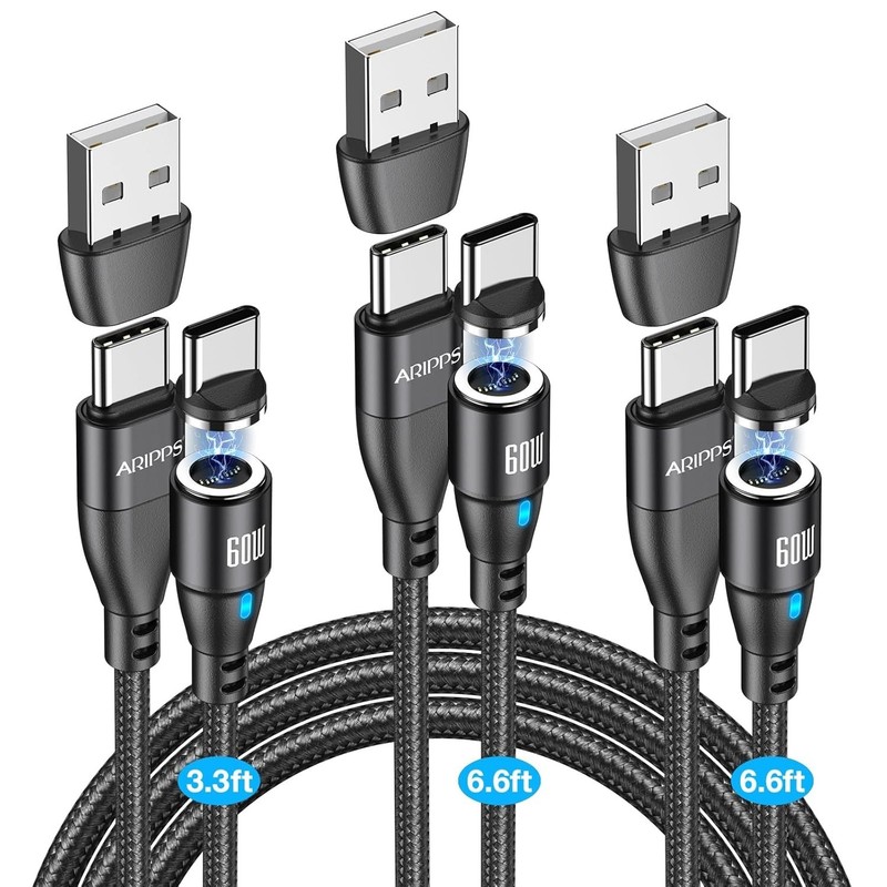 USB C to USB C Magnetic Charging Cable[3-Pack, 3.3Ft/6.6Ft/6.6Ft], 60W/3A Fast C