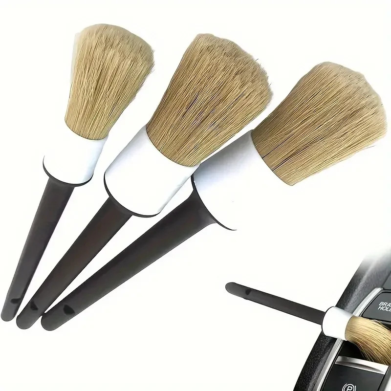 3PCS Car Exterior Interior Detail Brush Boar Hair Bristle Brushes for Car Cleani
