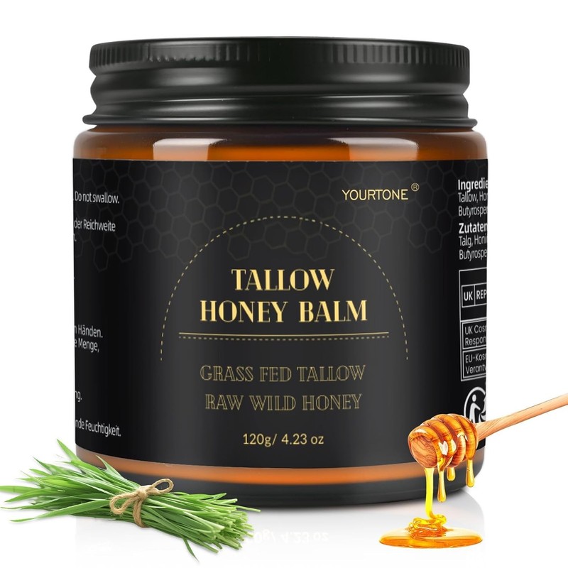 Beef Tallow for Skin, Tallow and Honey Balm for Face, Organic Grass-fed 4.23oz