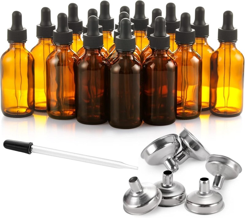 “24 Botellas de Vidrio Ambar de 2 Oz con Cuentagotas de Vidrio “