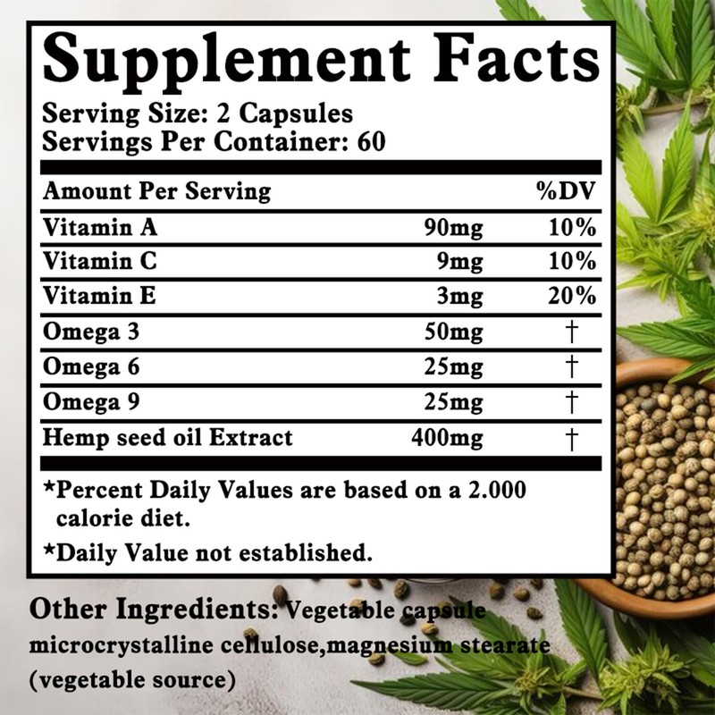 Hemp Seed Oil - for Calm, Sleep, Stress, Anxiety, Pain - Vitamin A, Omega-3,6,9 gallery