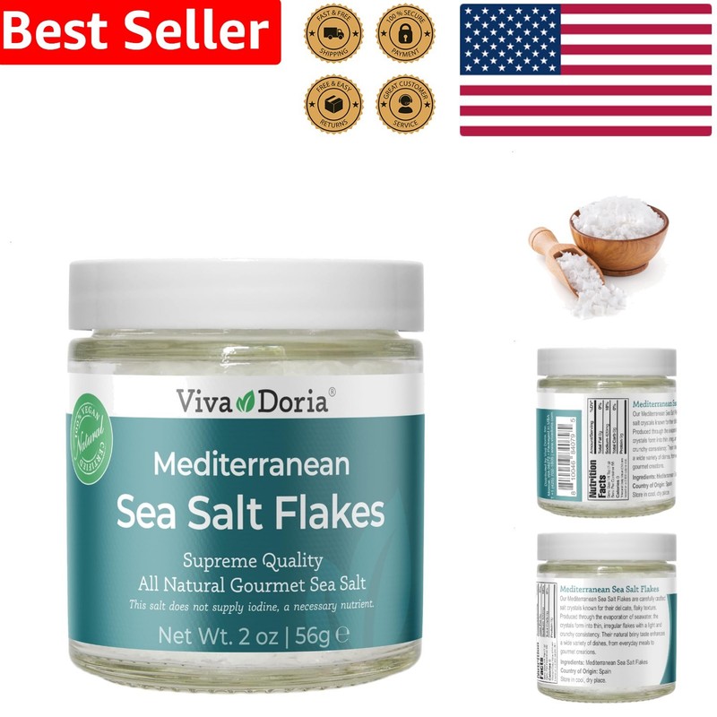 2oz Glass Jar Mediterranean Sea Salt Flakes – Superior Flavor Rich Culinary Salt