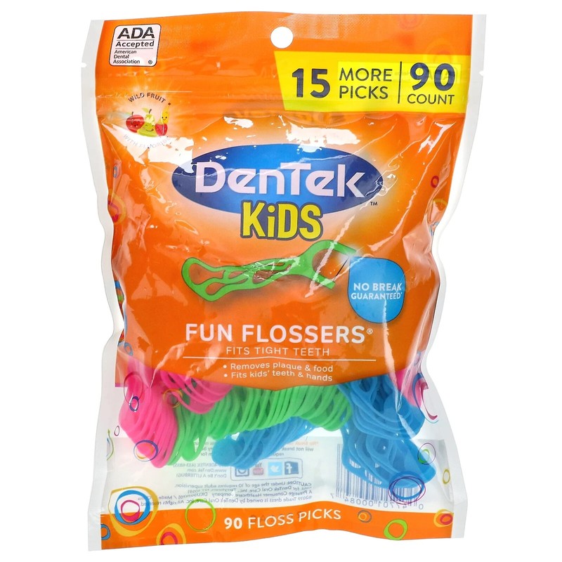 DenTek Kids Fun Flossers, Wild Fruit Flavor, 90 Count
