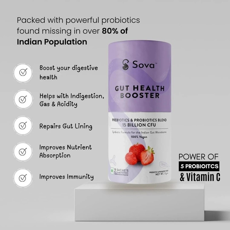 Sova Gut Health Probiotics for Gut Detox Microbiome Balance 15 Vegan Sachets gallery