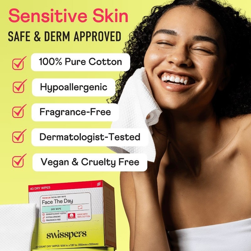 Face the Day Dry Wipes, Disposable Facial Towels, Large 100% Cotton Makeup gallery