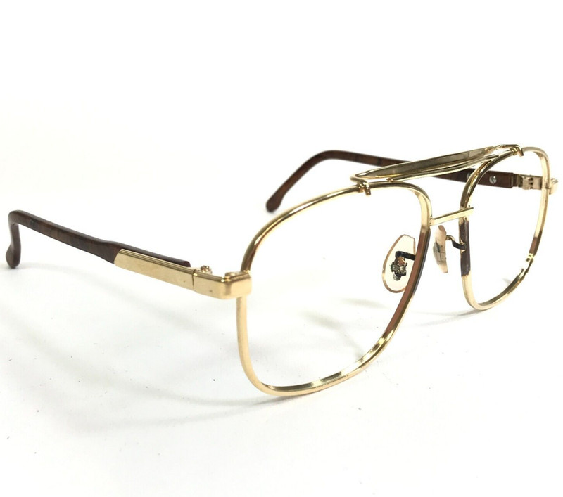 Vintage PI Safety Eyeglasses Frames 5 3/4 Brown Wood Grain Gold Z87 58-16-135