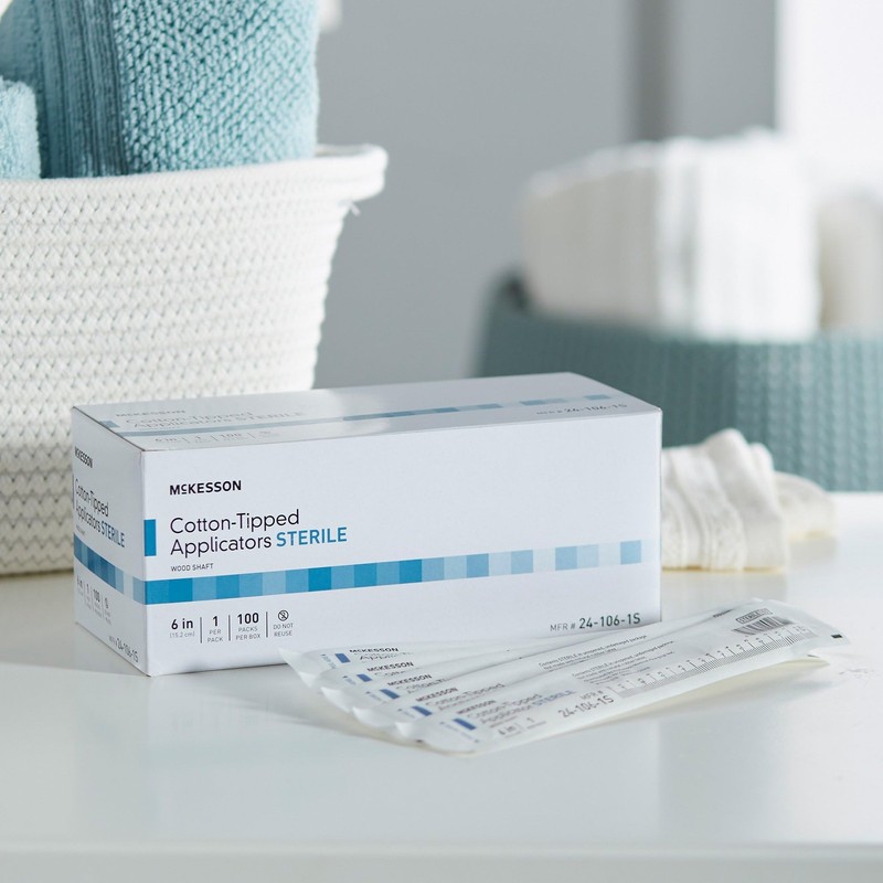 McKesson Cotton Tipped Applicator, 6 in 100 Count Long Sterile Medical Swabs, gallery