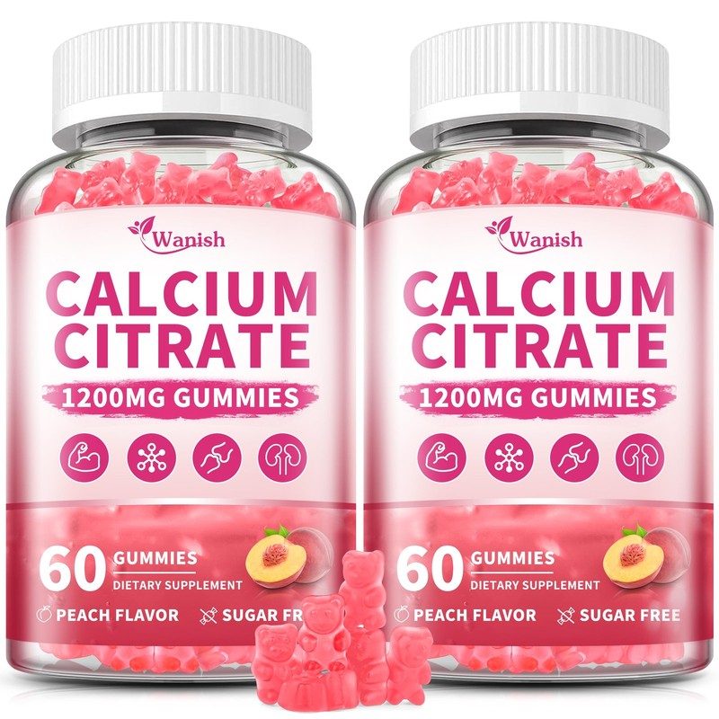 (2 Pack) Calcium Citrate 1200 mg Gummies Supplements for Women & Men,Pure Calciu