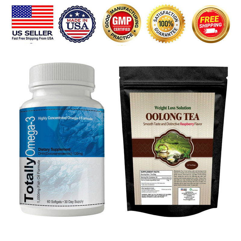 Omega- 3 Fish Oil Cardiovascular Health & Herbal Oolong Tea Detox Cleanser Pills