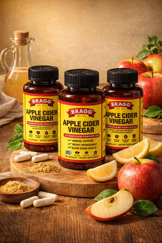 Bragg Apple Cider Vinegar Supplement Capsules 750mg | 3 Pack | 270 Vegan Caps