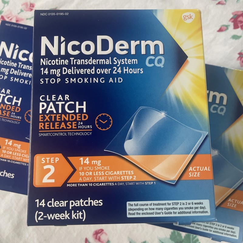 3~NicoDerm CQ Nicotine Patch Step 2 14mg 14 CLEAR PATCHES Sealed 3/28 gallery