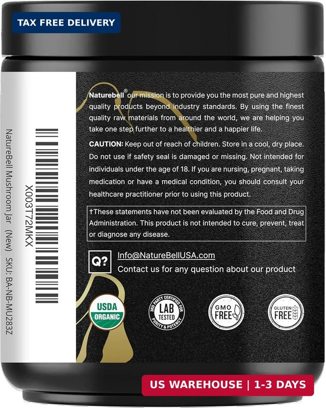 NatureBell Organic Mushroom Powder, 10oz | 10-in-1 Adaptogenic Blend with Lion's gallery