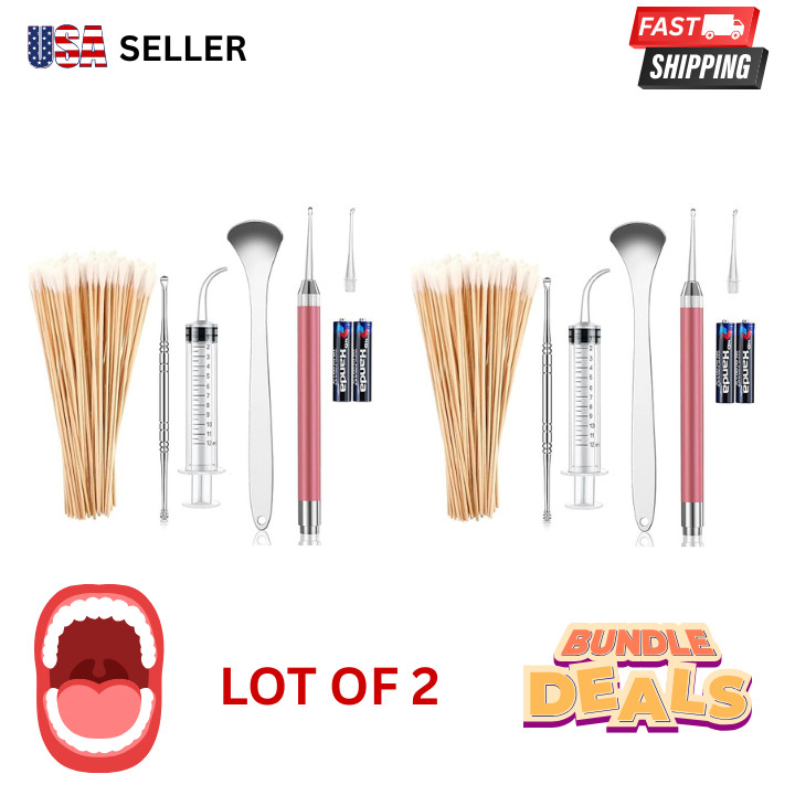 2 OF – CYOIDAI TONSIL STONE REMOVAL SET W/ LED TOOL, SWABS, TONGUE SCRAPER SMALL