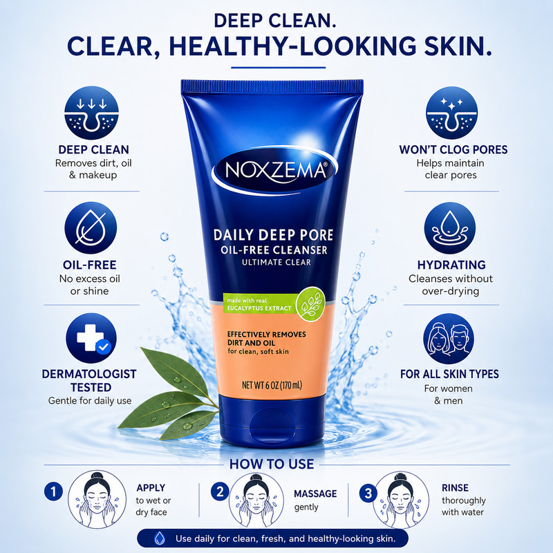 Noxzema Deep Pore Cleanser 5 Pack w/ Eucalyptus Oil Face Wash 6 Oz Each gallery