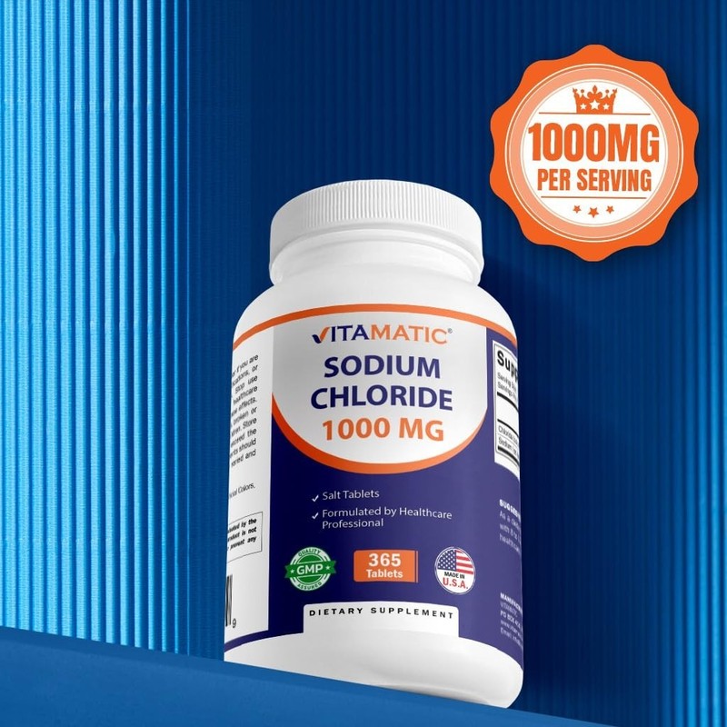 Sodium Chloride 1000mg - 365 Tablets Electrolyte Replenisher & Hydration Support gallery