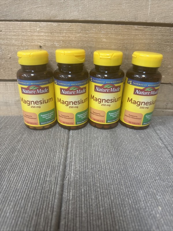 4 Bottles Nature Made Magnesium 250mg 100 Tablets Per Bottle Total 400 Tablets