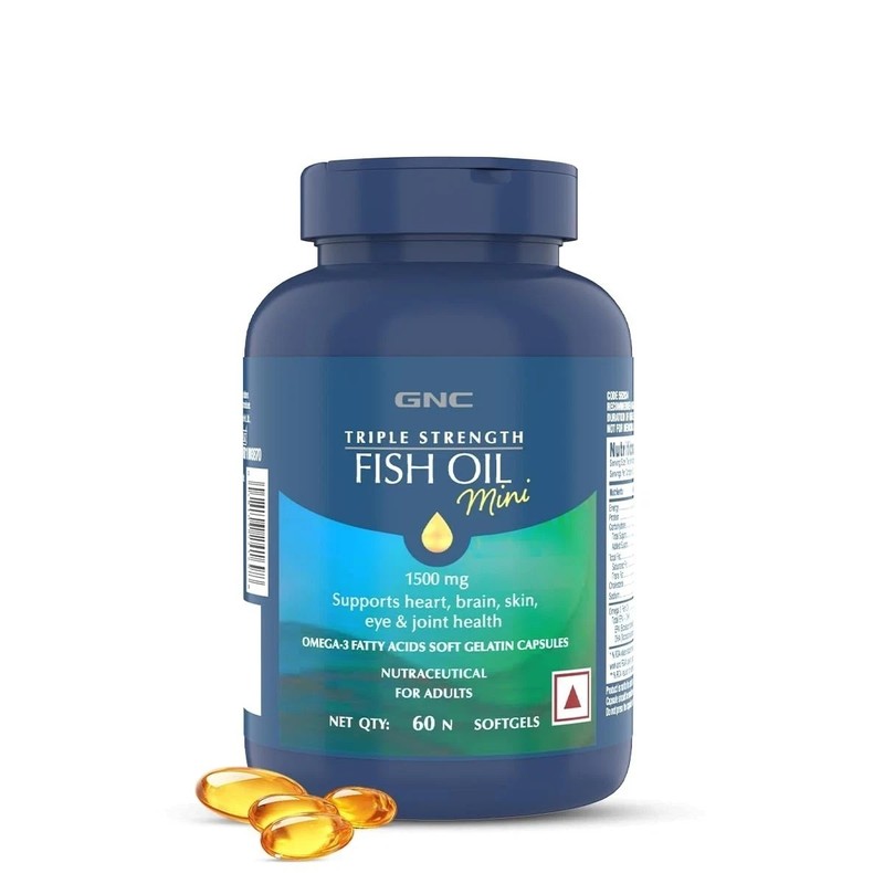 GNC 1500 Mg Triple Strength Fish Oil Mini Omega 3 Softgels For Men&Women 60 Cap