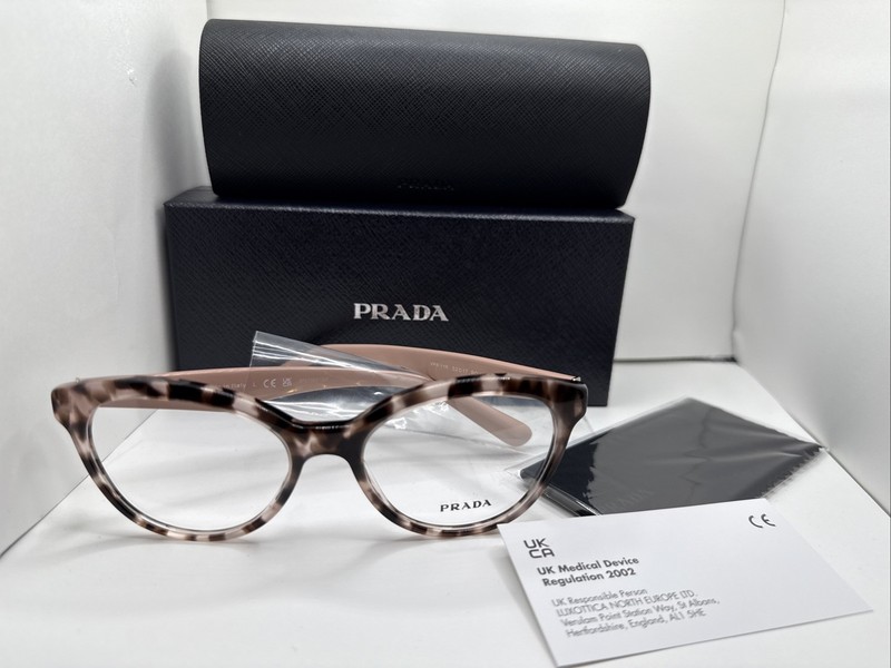Prada Eyeglasses VPR 11R Sz 52 17 140 ROJ-101 Pink Havana Cat Eye Frame Italy