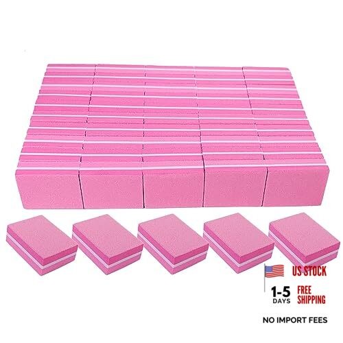 180/240 Grit Nail Buffers (50 Pack), mini Buffer Block 50 Pcs 180/240 Grit Pink