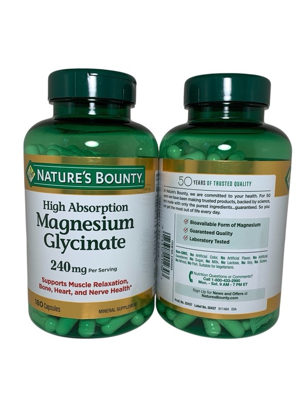 Nature’s Bounty Magnesium Glycinate 240 mg, 180 Capsules (2 Pack), Exp:02/28 gallery