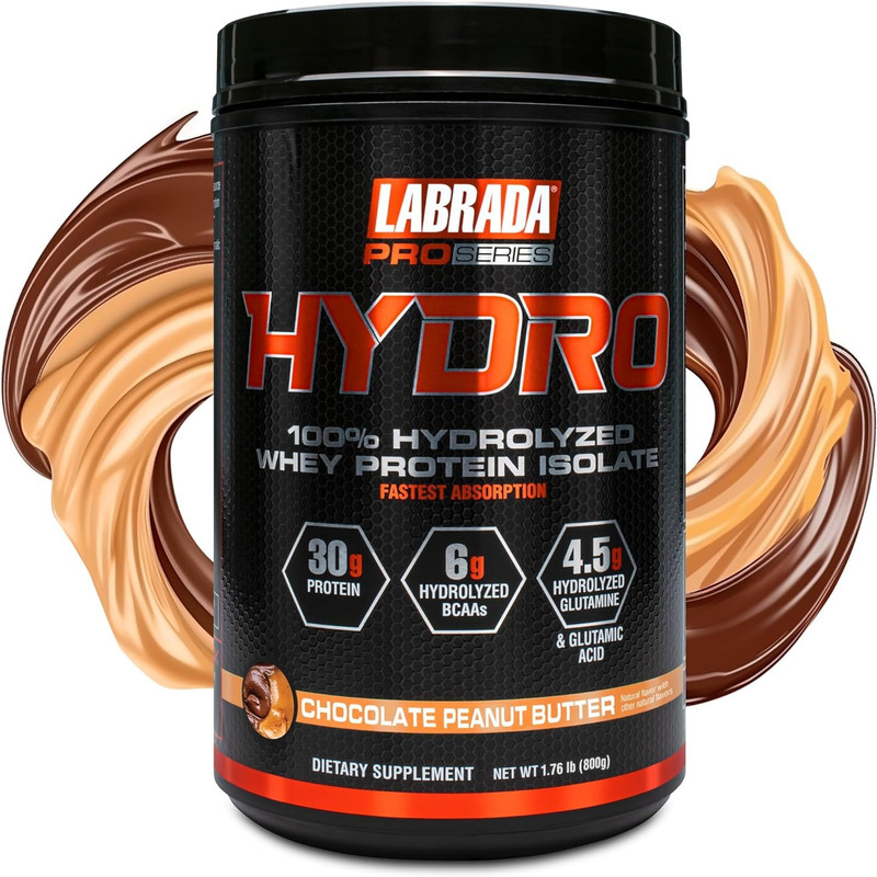 Labrada Hydro 100 Pure Hydrolyzed Whey Protein Isolate Powder Lactose 6G Bcaas