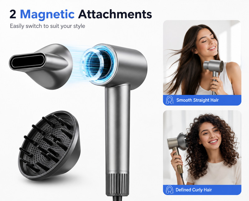 High-Speed Hair Dryer 160000RPM Brushless Ionic 1500W Diffuser Dark Grey 79ch gallery