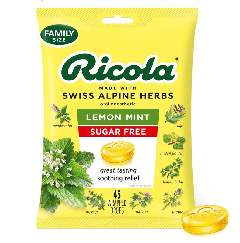 Ricola Big Bag Sugar Free Cough Drops Drops 2245, Lemon, lemon mint, 45 Count…