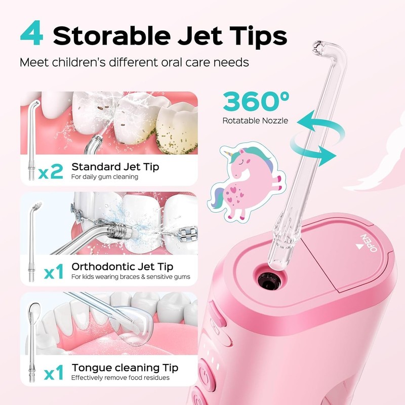 Travel-Friendly Kids Water Flosser - Ergonomic Design, 4 Modes, Nozzles Included gallery