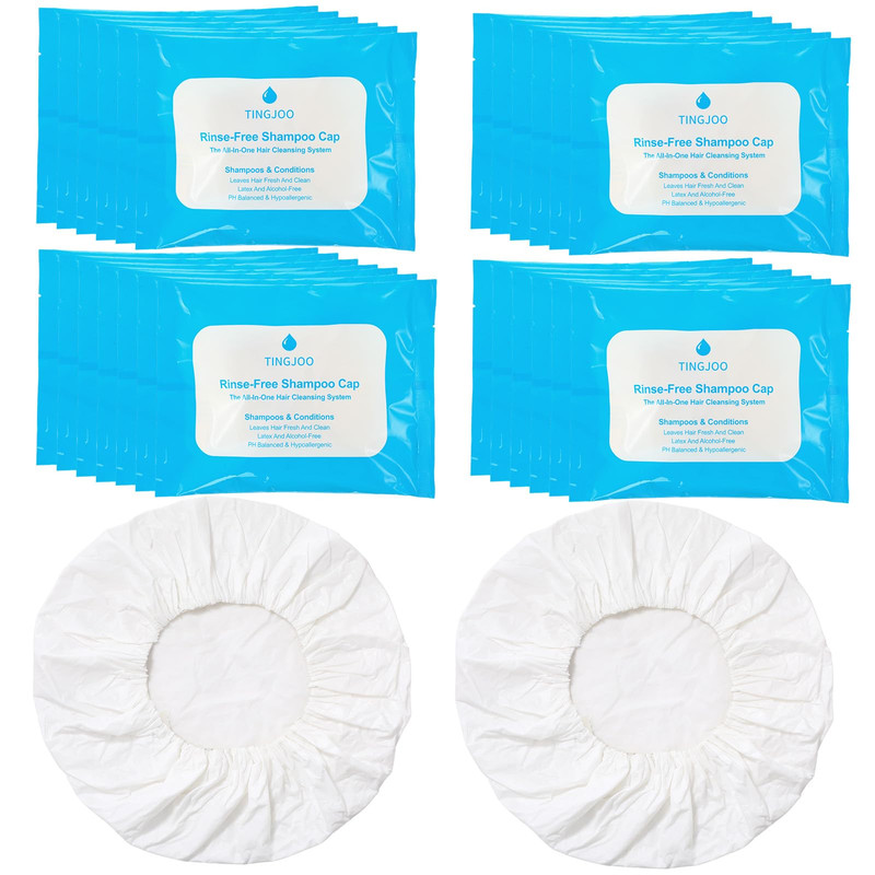 Tingjoo 25 Pcs No Rinse Shampoo Cap Bulk Waterless Rinse Disposable Dry Hair
