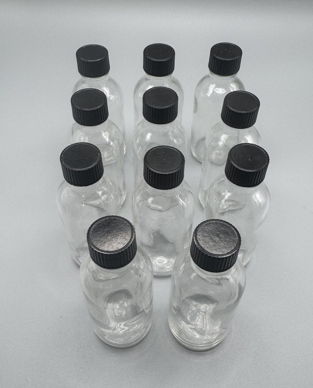 11 Pcs, 2 oz Clear Boston Round Glass Vials with Caps
