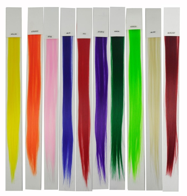 3 Assorted 20" Long Color Synthetic Hair Extension Clip Party Cosplay gallery