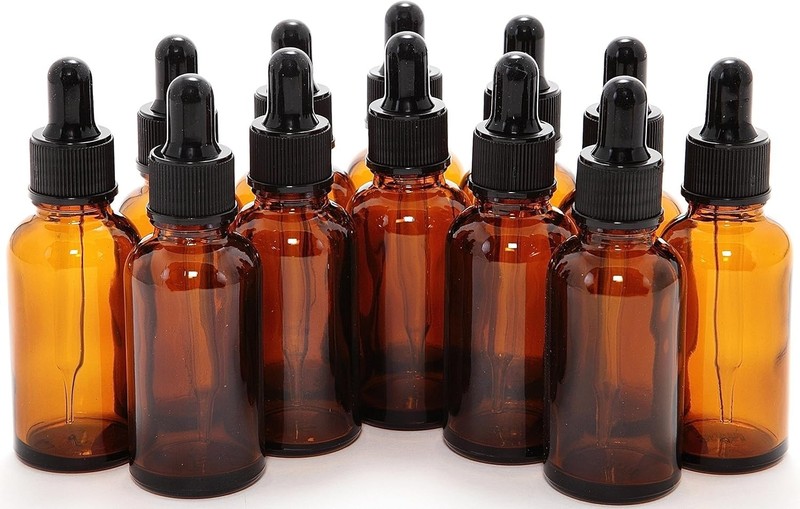 “12 Botellas de Vidrio Ambar de 1 Oz con Cuentagotas de Vidrio “