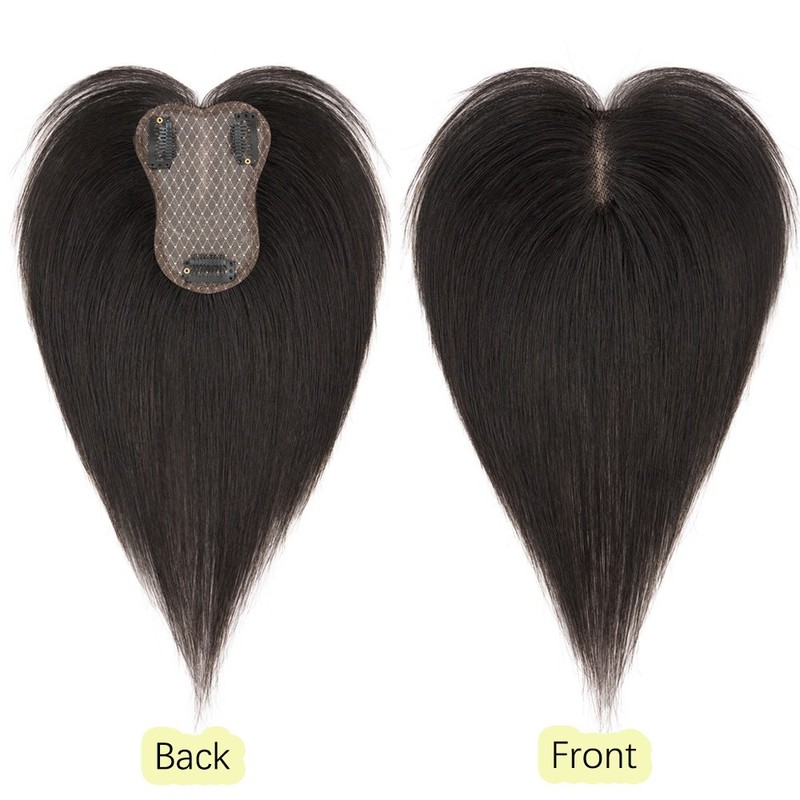 Clip in 100% Human Hair Topper with Curtain Bangs Hairpiece 9×12cm Full Lace US gallery
