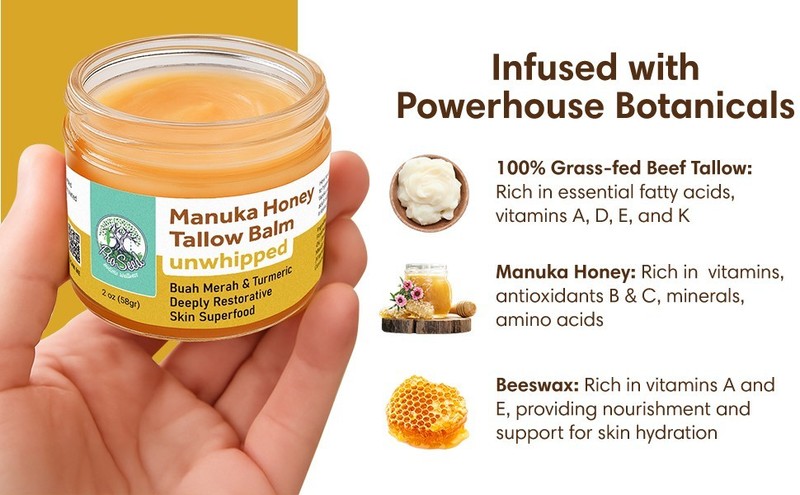 Manuka Honey Frankincense Tallow Balm, Handmade Grass-Fed Beef Tallow, Hydrating gallery