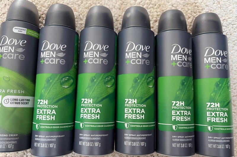 Lot Of 6 Dove Men Care Dry Spray Antiperspirant Extra Fresh 72H – 3.8 Oz (107g)