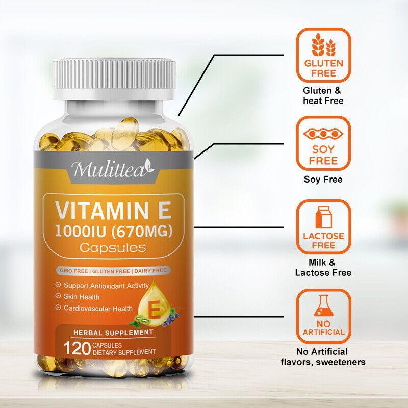 Vitamin E Oil 120 Softgels | Vit E Capsules for Hair Skin Nail Face Health Vegan gallery