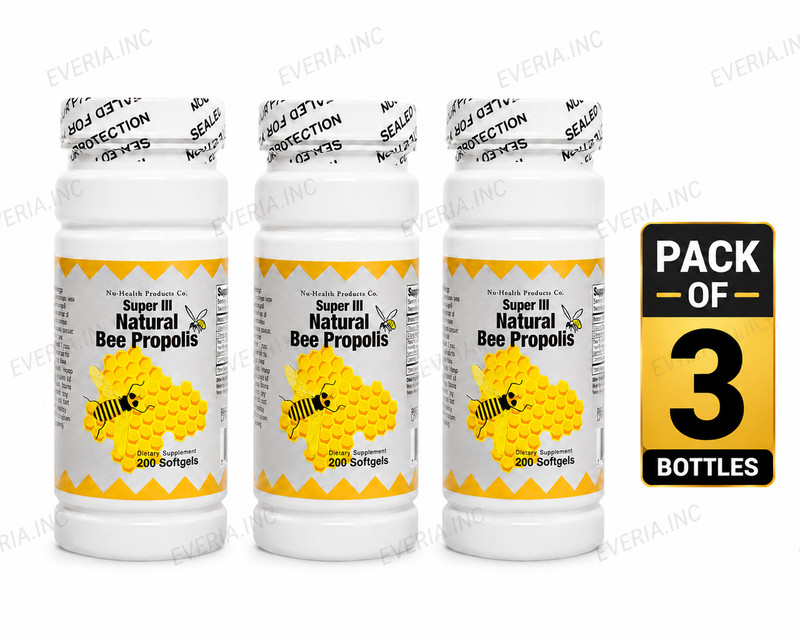 Nu Health Super III Natural Bee Propolis Capsules , 200 Softgels 1000mg Pack x 3