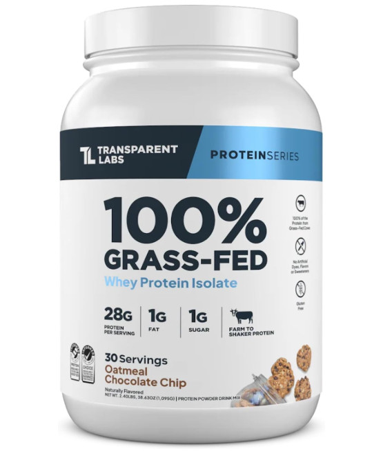 Transparent Labs Whey Isolate Oatmeal Choc Chip 28g 30Sv GF
