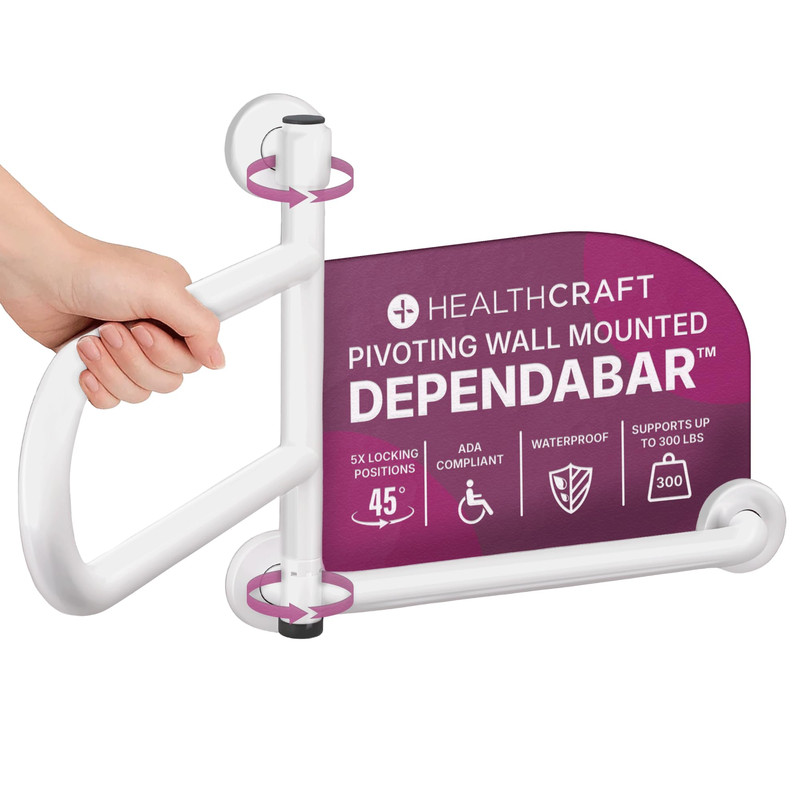 Healthcraft Dependabar 2025 Model Pivoting Wall-Mounted Grab Bar For Bathroom