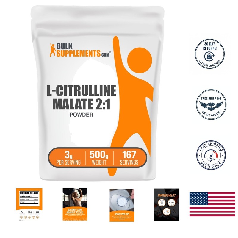 High-Quality L-Citrulline Malate Powder – 3000mg per Serving, Gluten-Free, 500g