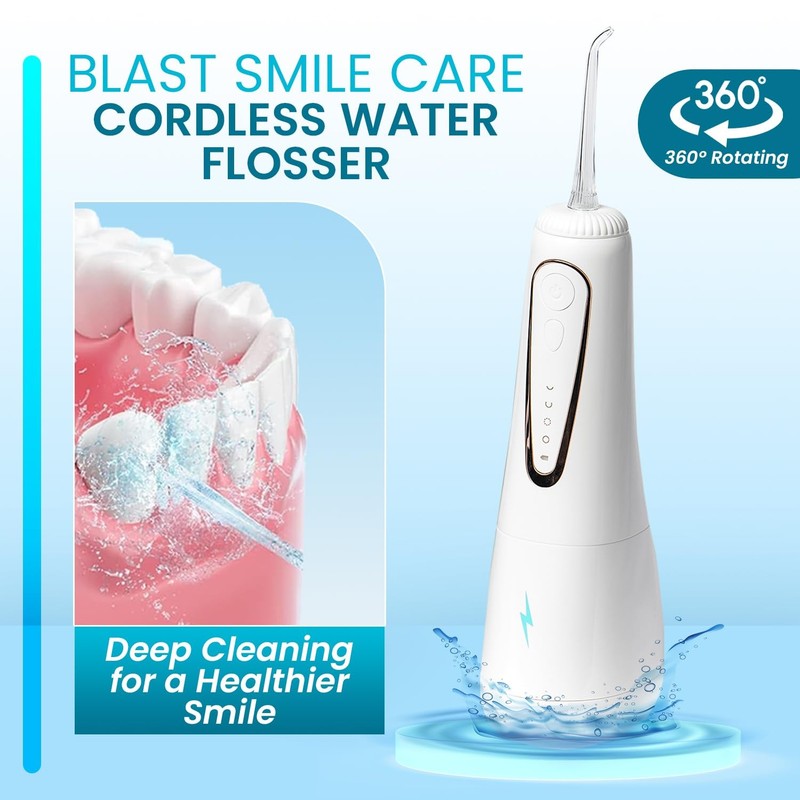 Cordless Water Flosser 360° Rotating Tip Oral Irrigator Dental Flosser Portable gallery