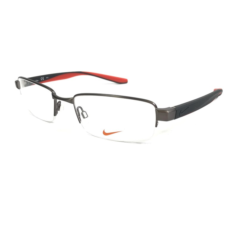 Nike Eyeglasses Frames 8174 070 Brushed Gunmetal Gray Matte Black Red 54-19-140