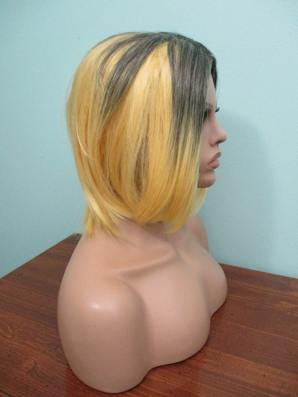 14" blonde and black two tone heat resistant long BOB lob style WIG by ZYR - NWT gallery