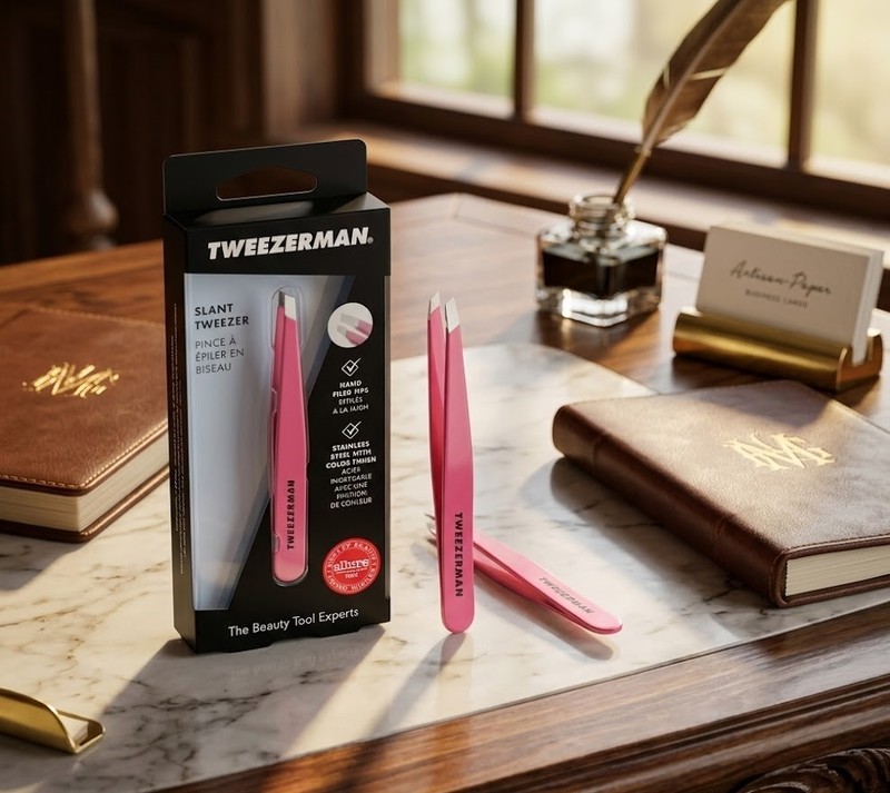 Tweezerman Large Slant Tweezer Pink Stainless Steel Beauty Tool New