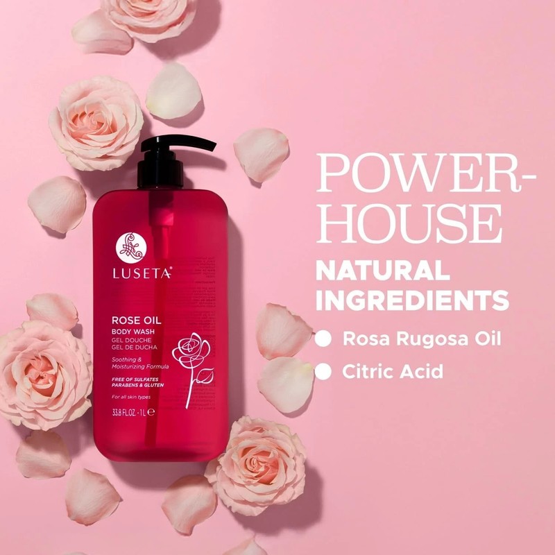 LUSETA (JUMBO 2-PACK!) Rose Oil SOOTHING & MOISTURIZING Body Wash - 33.8 Oz EA gallery