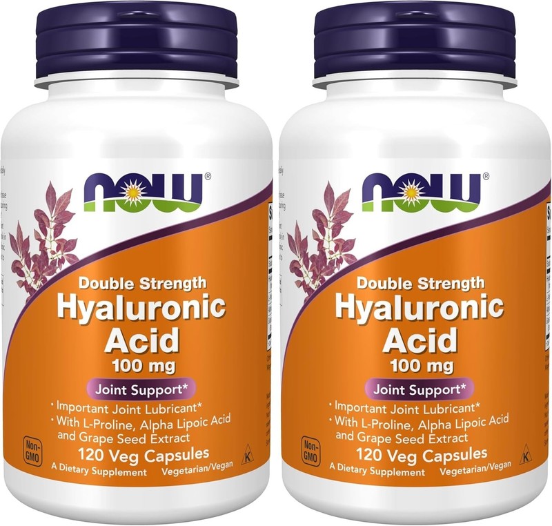 NOW FOODS Hyaluronic Acid Double Strength 100 mg 120 Veg Capsules pack of 2